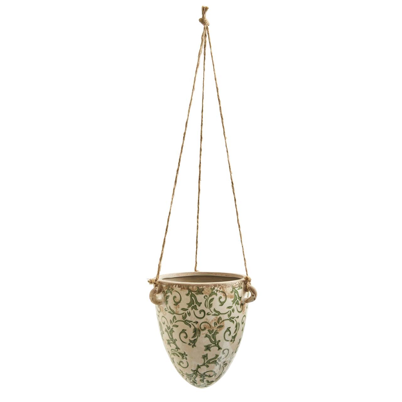 24" Green Tuscan Hanging Ceramic Scroll Planter